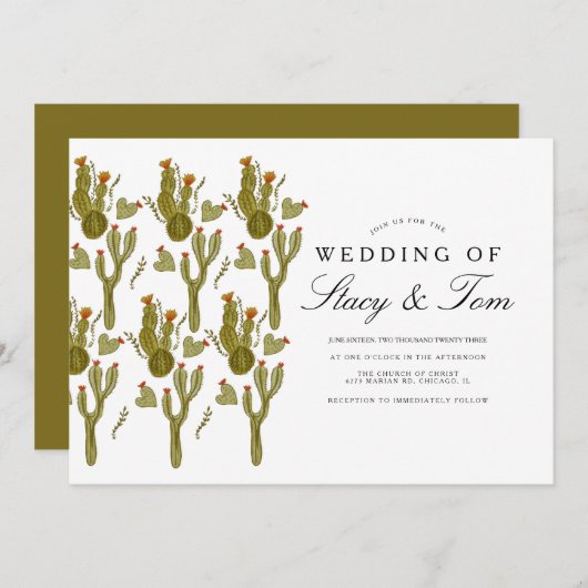 Prickly Pear Cactus Hand Painted Greenery Wedding Kaart (Voorkant / Achterkant)