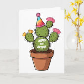 Prickly Pear Cactus In Pot Dragen Verjaardag pet Kaart (Gele Bloem)