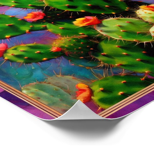 Prickly Pear Cactus Kleurrijke grafische kunst Poster (Hoek)