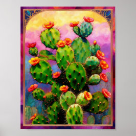 Prickly Pear Cactus Kleurrijke grafische kunst Poster