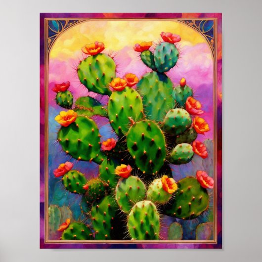 Prickly Pear Cactus Kleurrijke grafische kunst Poster (Voorkant)