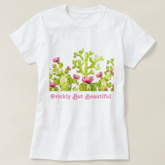 Prickly Pear Cactus met Woestijnroos Dames Roze T-shirt (Design voorkant)