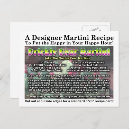 Prickly Pear Cactus Pear Martini Recept Briefkaart (Voorkant / Achterkant)