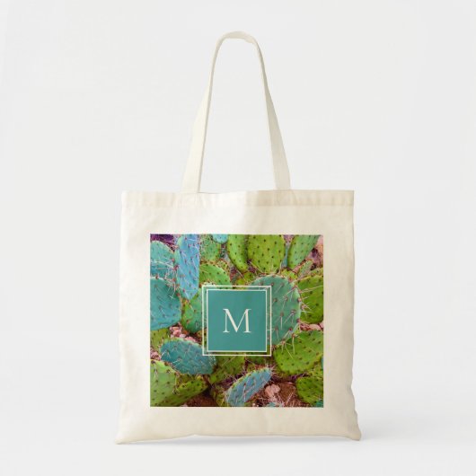 Prickly Pear Cactus Trendy Desert Monogram Tote Bag (Voorkant)
