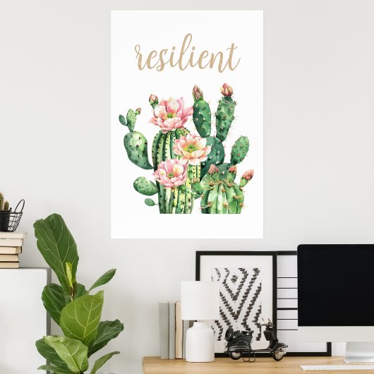 Prickly Pear Cactus Waterverf Resilient Desert Poster (Thuiskantoor)