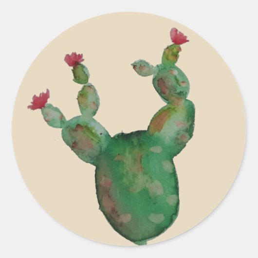 Prickly Pear Cactus Waterverf Stickers (Voorkant)