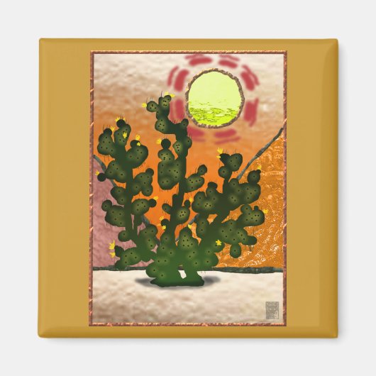 Prickly pear faux gebrandschilderd glas magneet (Voorkant)
