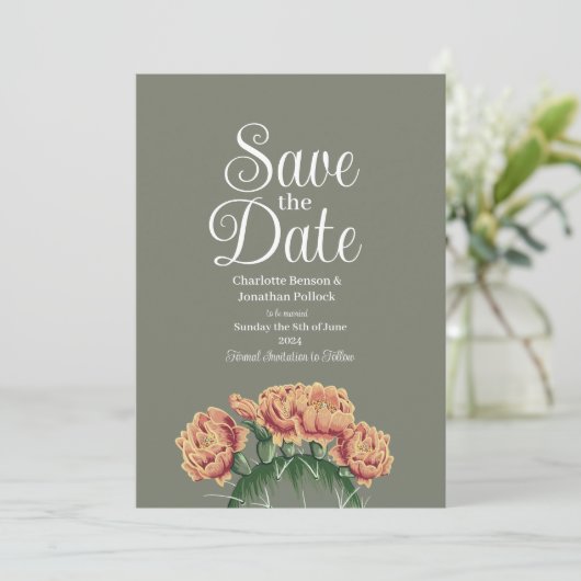 Prickly Pear Flowering Cactus Bruiloft Save The Date (Staand voorkant)