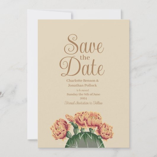 Prickly Pear Flowering Cactus Bruiloft Save The Date (Voorkant)