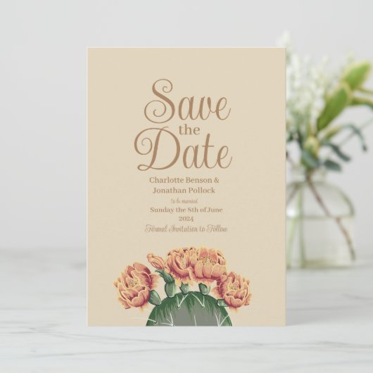 Prickly Pear Flowering Cactus Bruiloft Save The Date (Staand voorkant)