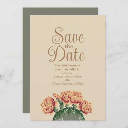 Prickly Pear Flowering Cactus Bruiloft Save The Date (Voorkant / Achterkant)