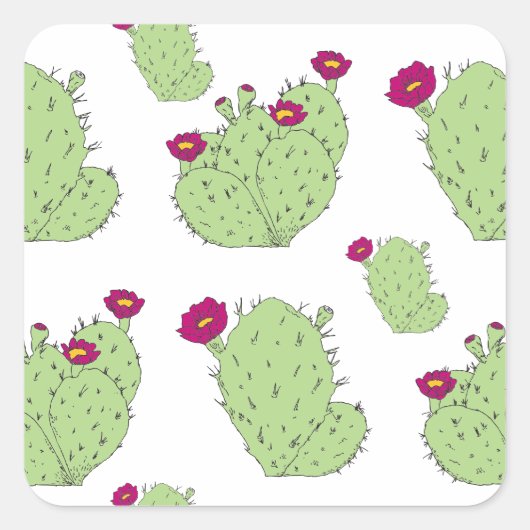Prickly Pear Pattern Plant Cactus Love Vierkante Sticker (Voorkant)