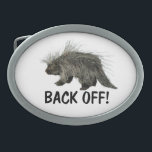 Prickly Porky Gesp<br><div class="desc">Het afbeelding heeft een stekker en de waarschuwing "Terug weg". Een porcupine is een van de 29 knaagdiersoorten uit een aantal families. Porcupines zijn inheems in Amerika, Zuid-Azië en Afrika. Porcupines zijn de op twee na grootste knaagdieren, achter het capybara en de bever. De meeste stekkers zijn ongeveer 25-36 inch...</div>