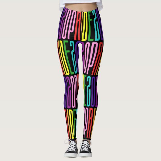 Pride 2020 Originele 8 Stripes LGBT Regenboog Teks Leggings (Voorkant)