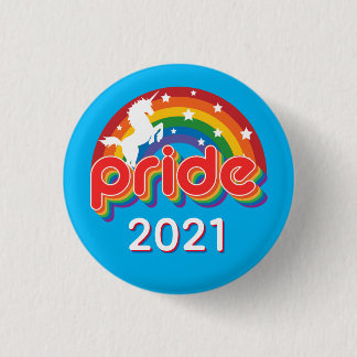 Pride 2022 LGTBQ+ met Retro-regenboog en Unicorn Ronde Button 3,2 Cm