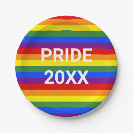 PRIDE 2023 Regenboogstreeppatroon Feest Papieren Bordje