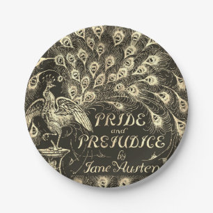 Pride and Prejudice Beige Gold Peacock Book Hoesje Papieren Bordje