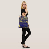 Pride and Prejudice Blue Gold Peacock Book Cover Tote Bag (Op model)
