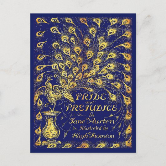Pride and Prejudice Blue Gold Peacock Book Hoesje Briefkaart (Voorkant)