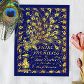 Pride and Prejudice Blue Gold Peacock Book Hoesje Briefkaart