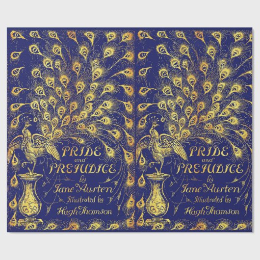 Pride and Prejudice Blue Gold Peacock Book Hoesje Cadeaupapier (Vlak)