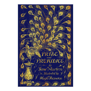 Pride and Prejudice Blue Gold Peacock Book Hoesje Perfect Poster