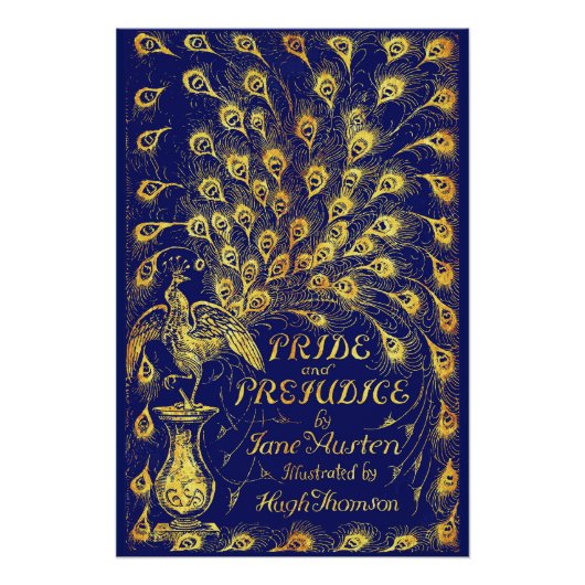 Pride and Prejudice Blue Gold Peacock Book Hoesje Perfect Poster (Voorkant)