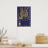 Pride and Prejudice Blue Gold Peacock Book Hoesje Poster (Keuken)