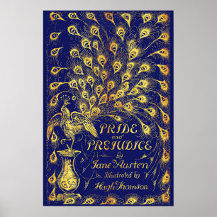 Pride and Prejudice Blue Gold Peacock Book Hoesje Poster