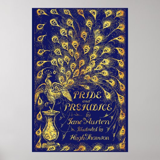 Pride and Prejudice Blue Gold Peacock Book Hoesje Poster (Voorkant)