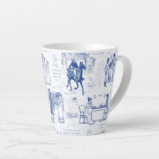 Pride and Prejudice Blue Toile Quotes Latte Mok (Rechterhoek)