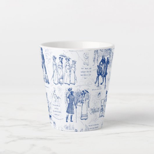 Pride and Prejudice Blue Toile Quotes Latte Mok (Voorkant)