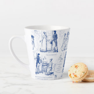 Pride and Prejudice Blue Toile Quotes Latte Mok