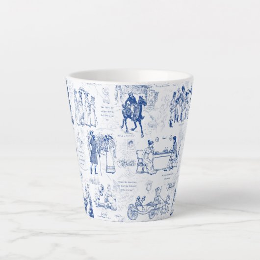 Pride and Prejudice Blue Toile Quotes Latte Mok (Voorkant)
