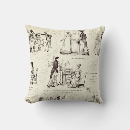 Pride and Prejudice Bruin Beige Toile Citaten Kussen (Voorkant)