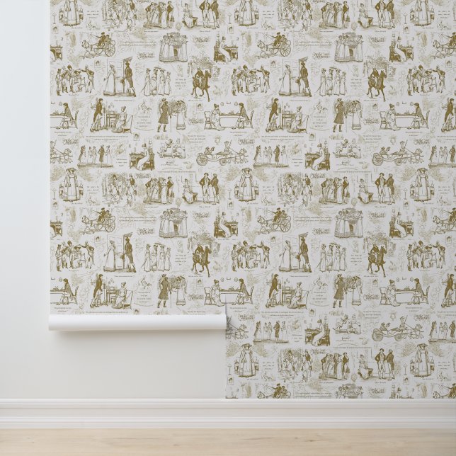 Pride and Prejudice Gold Beige Toile Behang (Applicatie)