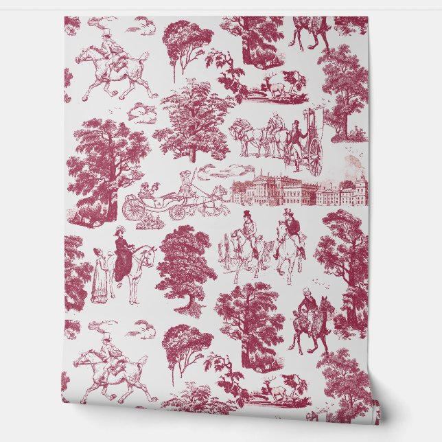 Pride and Prejudice Horses Bourgondië Grijs Toile Behang (Afrollen)