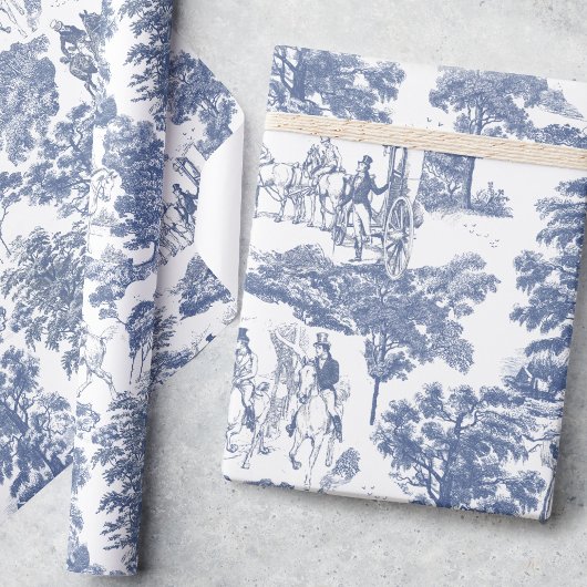 Pride and Prejudice Horses Dusty Blue Toile Cadeaupapier