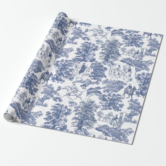 Pride and Prejudice Horses Dusty Blue Toile Cadeaupapier (Uitgerold)