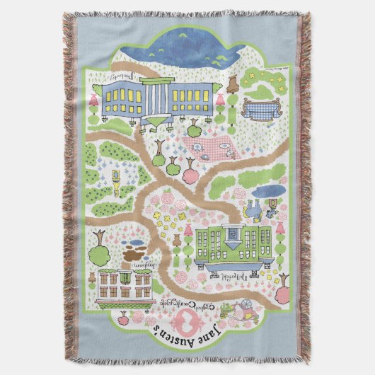 Pride and Prejudice Map Blanket Jane Austen Gooi Deken (Voorkant Verticaal)
