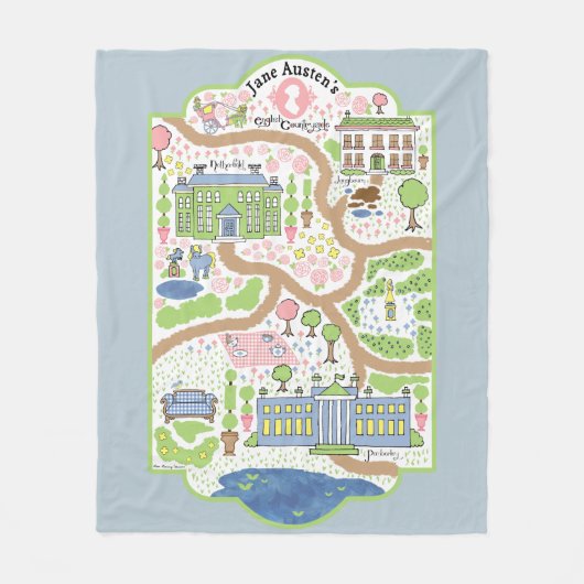 Pride and Prejudice Map Blanket Jane Austen schatt Fleece Deken (Voorkant)