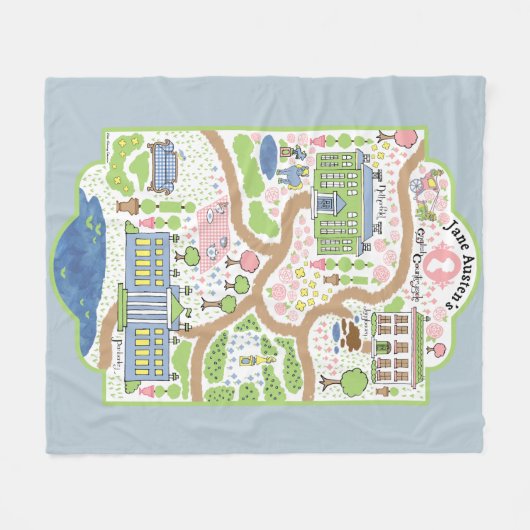 Pride and Prejudice Map Blanket Jane Austen schatt Fleece Deken (Voorkant (Horizontaal))