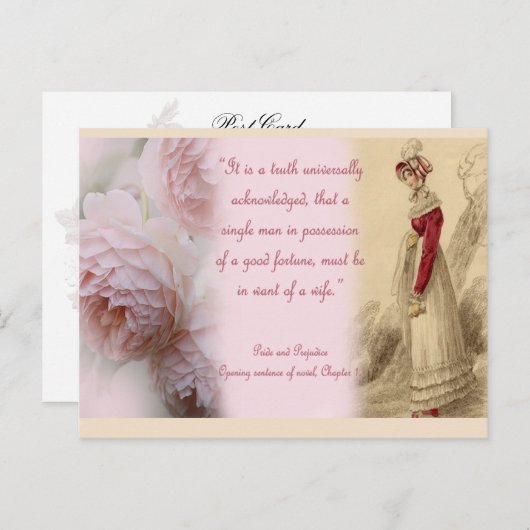 Pride and Prejudice Single Man, Jane Austen Briefkaart (Voorkant / Achterkant)