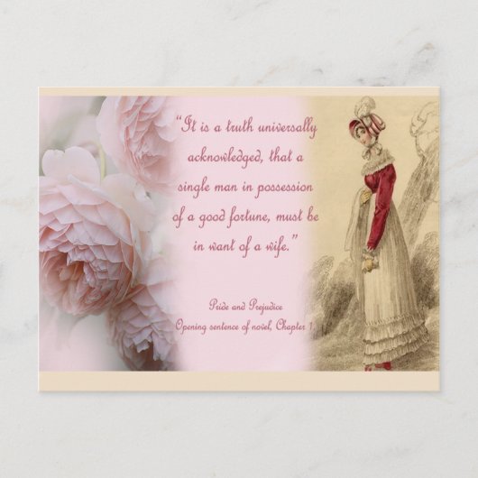 Pride and Prejudice Single Man, Jane Austen Briefkaart (Voorkant)