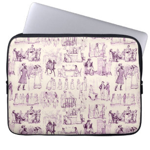 Pride and Prejudice Toile de Jouy Plum en Apricot Laptop Sleeve