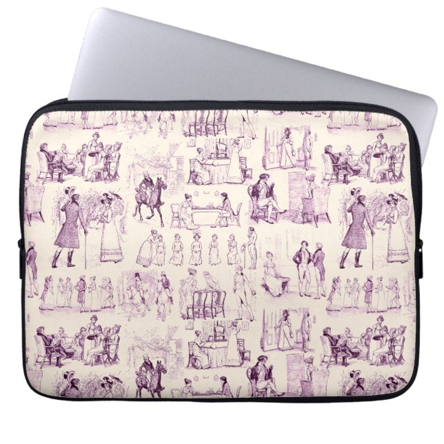 Pride and Prejudice Toile de Jouy Plum en Apricot Laptop Sleeve (Voorkant)
