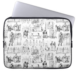 Pride and Prejudice Toile de Jouy Zwart-wit Laptop Sleeve