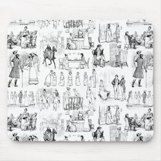 Pride and Prejudice Toile de Jouy Zwart-wit Muismat (Voorkant)