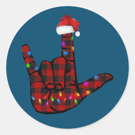 Pride ASL Merry Christmas Sign Language Red Plaid Ronde Sticker (Voorkant)