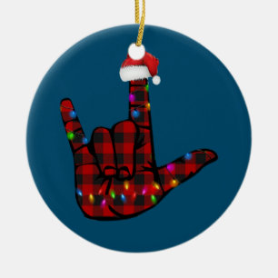 Pride ASL Merry Kerstgebarentaal Rood Geplakt Keramisch Ornament